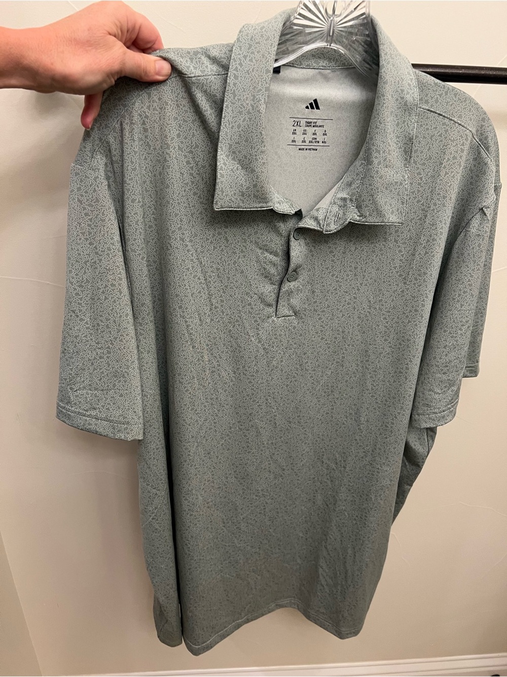 adidas Men's Sage Green Micro-Pattern Polo